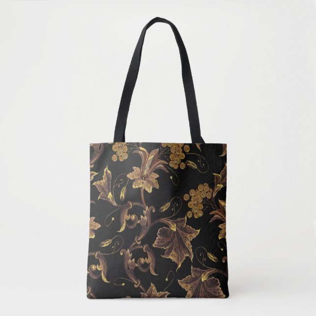 Embroidery renaissance golden floral seamless patt tote bag (Front)