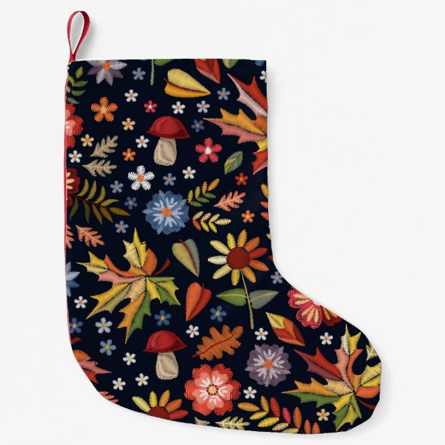 Embroidery seamless pattern with beautiful flowers small christmas stocking (Front)