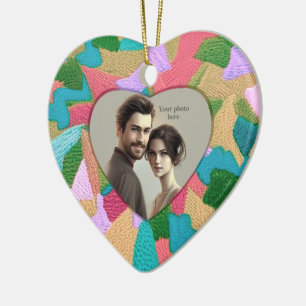 Embroidery Stitches - Heart Shaped Photo Ceramic O Ceramic Tree Decoration