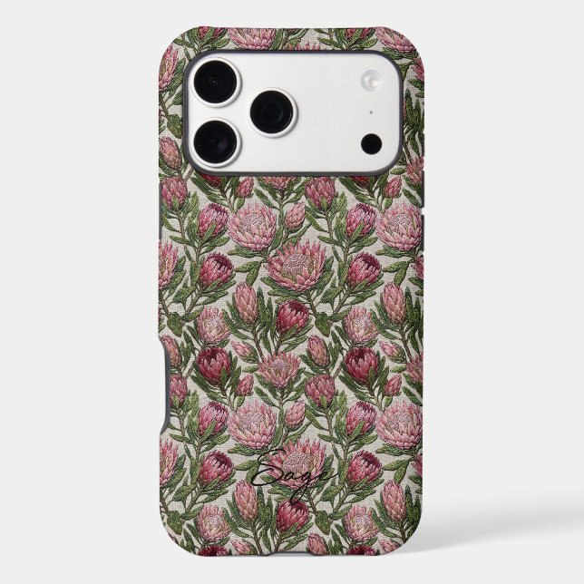 Embroidery Style Pink King Protea Floral Name (Back)