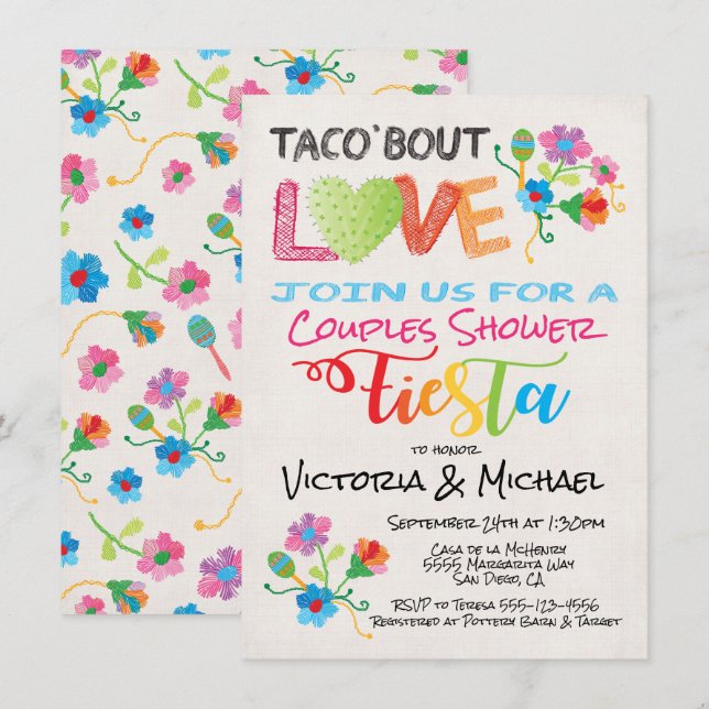 Embroidery Taco 'bout Love couples shower invite (Front/Back)