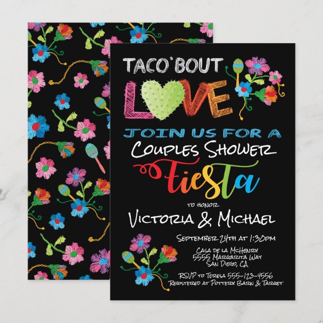 Embroidery Taco 'bout Love couples shower invite (Front/Back)