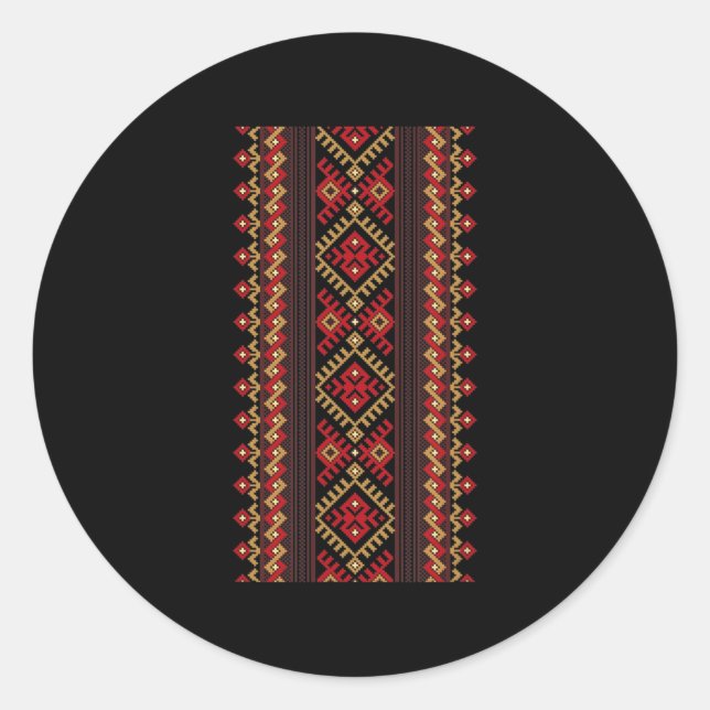 Embroidery Ukraine Vyshyvanka Print Ethnic Pattern Classic Round Sticker (Front)