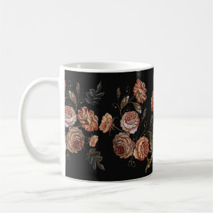 Embroidery vintage buds of roses pattern coffee mug