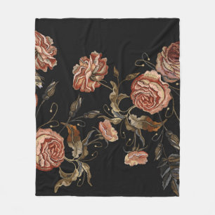 Embroidery vintage buds of roses pattern fleece blanket