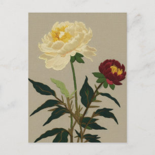 Embroidery vintage peony flower holiday postcard