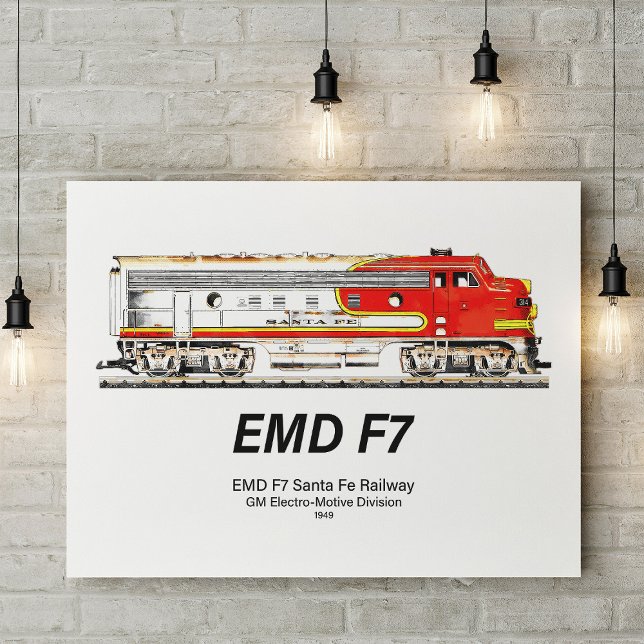 EMD F7 Santa Fe Warbonnet Diesel Locomotive. Poster (EMD F7 Santa Fe Warbonnet Diesel Locomotive. Poster)