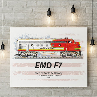 EMD F7 Santa Fe Warbonnet with American Flag. Photo Print