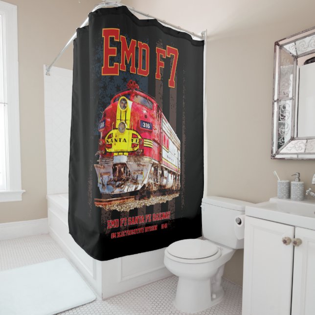 EMD F7 Santa Fe Warbonnet with American Flag. Shower Curtain (In Situ)