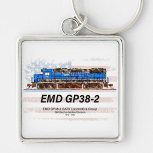 EMD GP38-2 Diesel Locomotive and American flag Key Ring