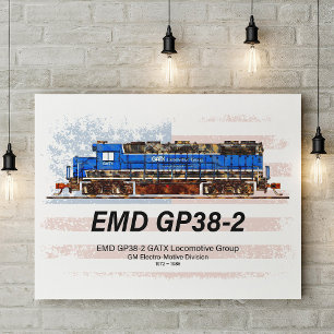 EMD GP38-2 Diesel Locomotive and American flag Poster