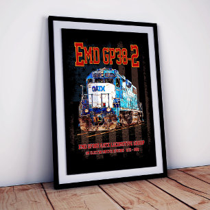 EMD GP38-2 Diesel Locomotive and American flag Poster