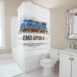EMD GP38-2 Diesel Locomotive and American flag Shower Curtain