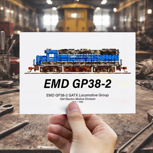EMD GP38-2 Diesel Locomotive GATX blue and white Postcard (EMD GP38-2 Diesel Locomotive GATX blue and white. Postcard )