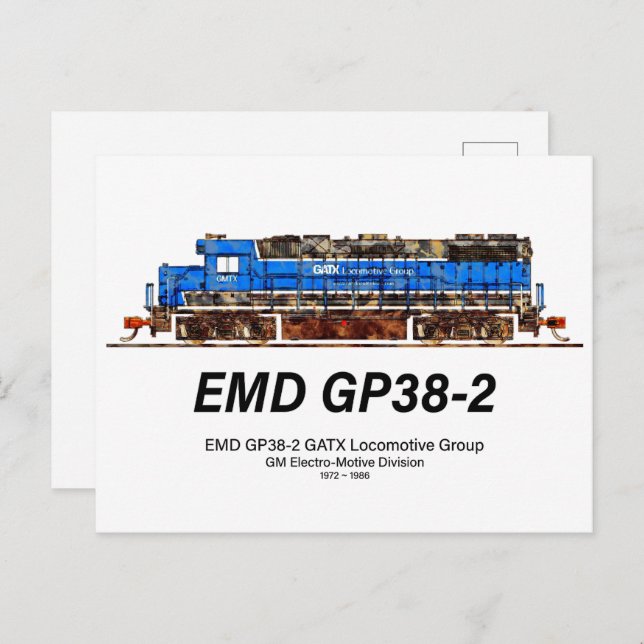 EMD GP38-2 Diesel Locomotive GATX blue and white Postcard (Front/Back)