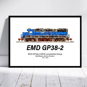 EMD GP38-2 Diesel Locomotive GATX blue and white Poster