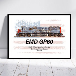 EMD GP60 Diesel Locomotive and American flag Poster