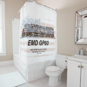 EMD GP60 Diesel Locomotive and American flag Shower Curtain