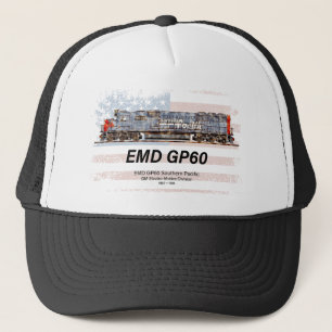 EMD GP60 Diesel Locomotive and American flag Trucker Hat