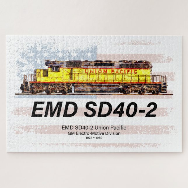 EMD SD40-2 Diesel Locomotive. American flag Jigsaw Puzzle (Horizontal)