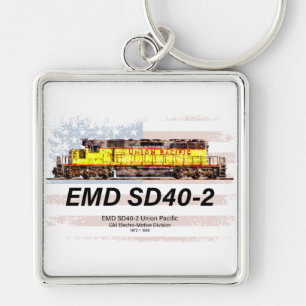 EMD SD40-2 Diesel Locomotive. American flag Key Ring
