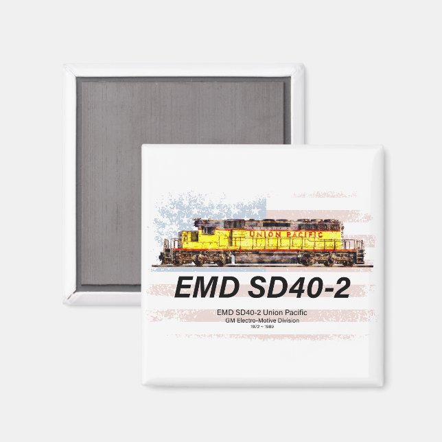 EMD SD40-2 Diesel Locomotive. American flag Magnet (Front/Back)