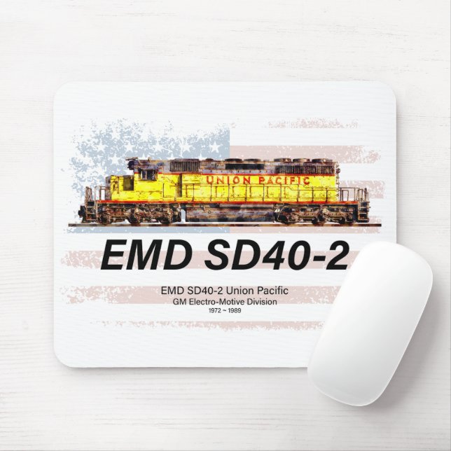 EMD SD40-2 Diesel Locomotive. American flag Mouse Mat (With Mouse)