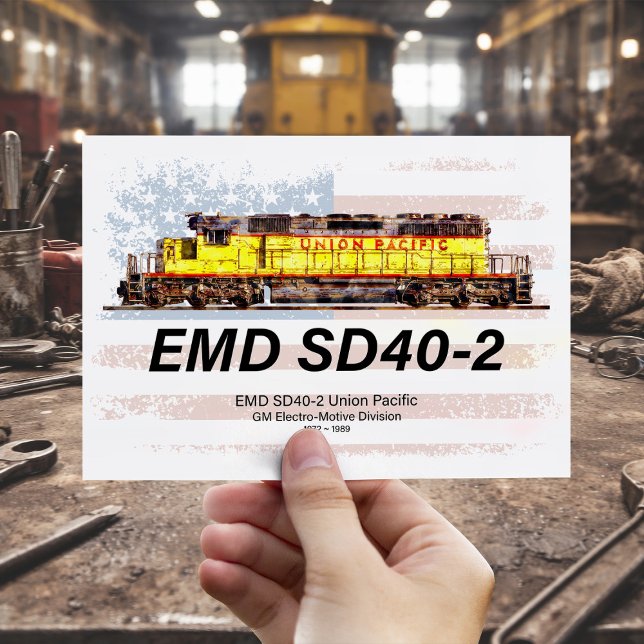 EMD SD40-2 Diesel Locomotive. American flag Postcard (EMD SD40-2 Diesel Locomotive. American flag. Postcard)