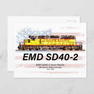 EMD SD40-2 Diesel Locomotive. American flag Postcard