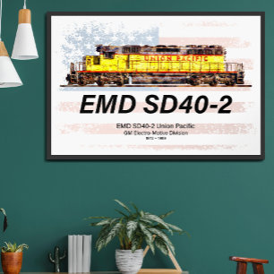 EMD SD40-2 Diesel Locomotive. American flag Poster