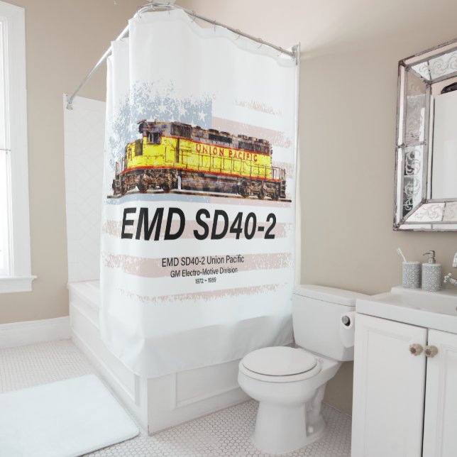 EMD SD40-2 Diesel Locomotive. American flag Shower Curtain (In Situ)