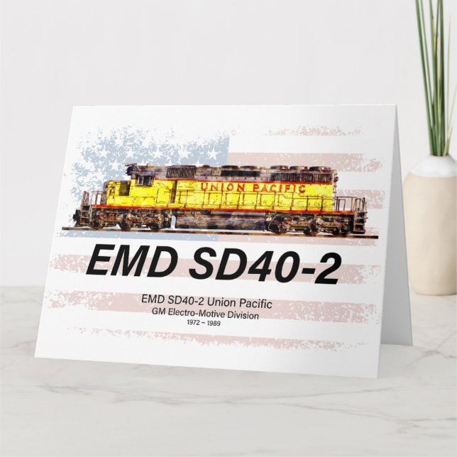 EMD SD40-2 Diesel Locomotive. American flag Thank You Card (Front)