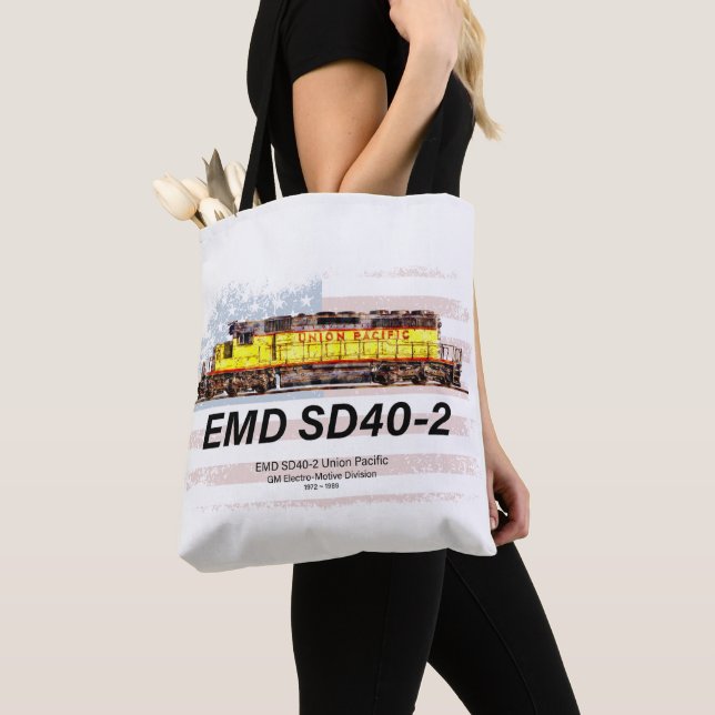 EMD SD40-2 Diesel Locomotive. American flag Tote Bag (Close Up)