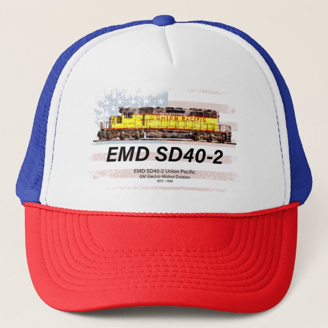 EMD SD40-2 Diesel Locomotive. American flag Trucker Hat (Front)