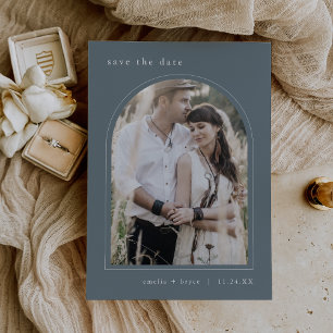EMELIA Arch Photo Simple Boho Dark Blue Wedding Save The Date