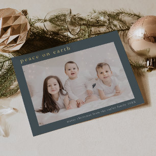 EMELIA Blue Foil Photo Peace On Earth Christmas Holiday Card
