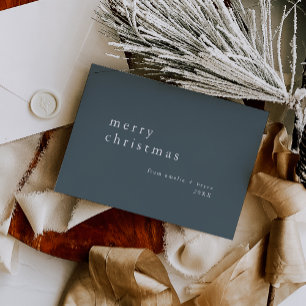 EMELIA Blue Simple Modern Family Merry Christmas Holiday Card