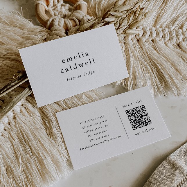 EMELIA Boho Minimalist Unique Chic Neutral QR Code Business Card (EMELIA Boho Minimalist Unique Chic Neutral QR Code Business Card)