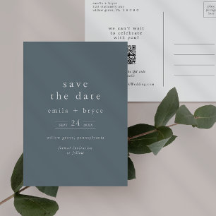 EMELIA Boho Navy Blue Simple Wedding Save the Date Invitation Postcard