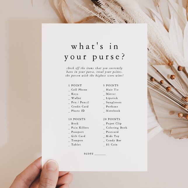 EMELIA Boho Simple What's In Your Purse Game Card (EMELIA Boho Simple What's In Your Purse Game Card)