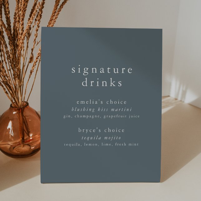 EMELIA Dusty Blue Minimal Wedding Signature Drink Pedestal Sign (EMELIA Dusty Blue Minimal Wedding Signature Drink Pedestal Sign)