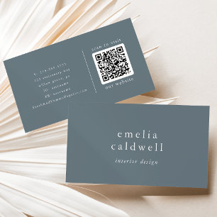 EMELIA Dusty Blue Minimalist Boho Minimal QR Code Business Card