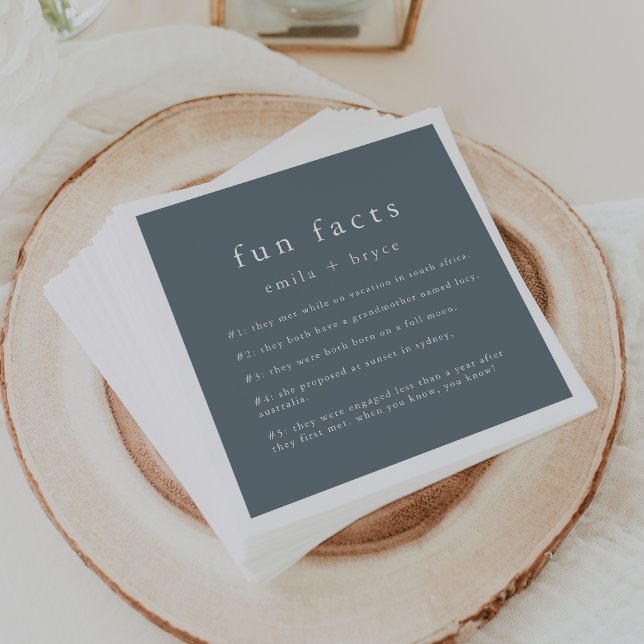 EMELIA Dusty Blue Winter Minimal Fun Fact Wedding Napkin (EMELIA Dusty Blue Winter Minimal Fun Fact Wedding Napkins)