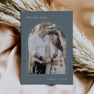 EMELIA Flat Boho Navy Simple Arch Photo Wedding Thank You Card