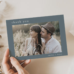 EMELIA Flat Minimal Blue Boho Rustic Photo Wedding Thank You Card