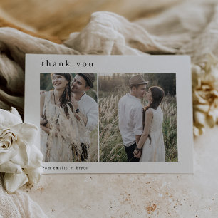 EMELIA Flat Neutral White Black 2 Photo Wedding Thank You Card