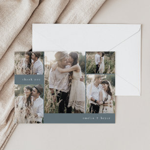 EMELIA Flat Rustic Blue Navy Multi Photo Wedding Thank You Card