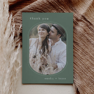 EMELIA Flat Sage Green Boho Mountain Photo Wedding Thank You Card
