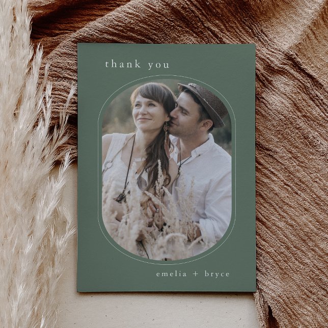 EMELIA Flat Sage Green Boho Mountain Photo Wedding Thank You Card (EMELIA Flat Sage Green Boho Mountain Photo Wedding Thank You Card)