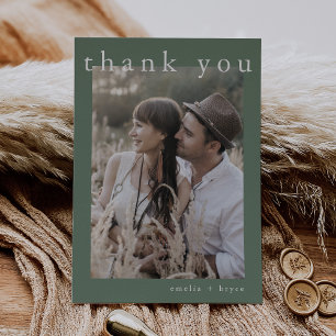 EMELIA Flat Simple Sage Green Rustic Photo Wedding Thank You Card